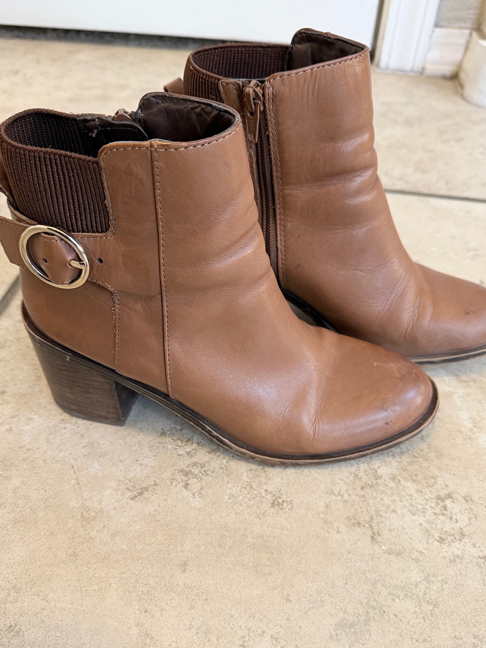 Aldo Tan Leather Ankle Booties with Buckle Detail